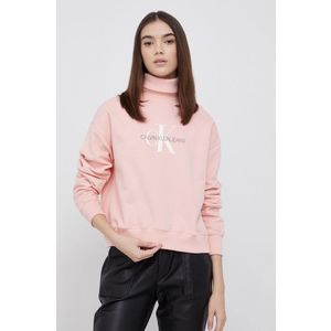 Bavlnená mikina Calvin Klein Jeans dámska, ružová farba, s potlačou vyobraziť