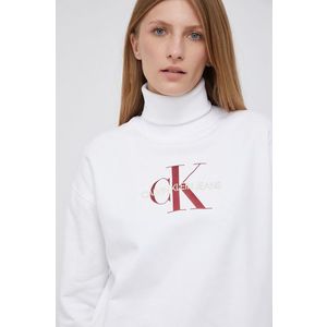 Bavlnená mikina Calvin Klein Jeans dámska, biela farba, s potlačou vyobraziť