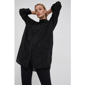 Bavlnená košeľa Answear Lab dámska, čierna farba, voľný strih, s klasickým golierom vyobraziť