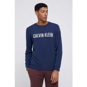 Pyžamové tričko s dlhým rukávom Calvin Klein Underwear tmavomodrá farba, jednofarebné vyobraziť