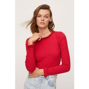 Tričko s dlhým rukávom Mango dámske, červená farba, jednofarebné vyobraziť