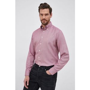 Košeľa Eton pánska, bordová farba, regular, s golierom button-down vyobraziť
