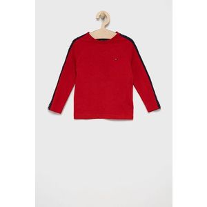 Detská bavlnená košeľa s dlhým rukávom Tommy Hilfiger červená farba, jednofarebná vyobraziť