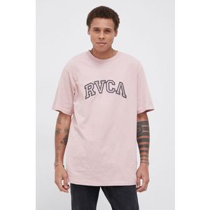 Bavlnené tričko RVCA ružová farba, s nášivkou vyobraziť