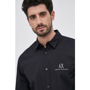 Bavlnená košeľa Armani Exchange pánska, čierna farba, regular, s klasickým golierom vyobraziť