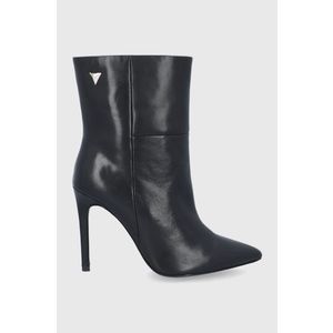 Kožené členkové topánky Sisley dámske, čierna farba, na vysokom podpätku vyobraziť