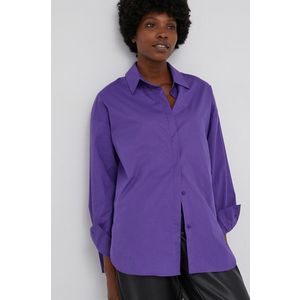Bavlnená košeľa Answear Lab dámska, fialová farba, voľný strih, s klasickým golierom vyobraziť