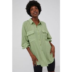 Košeľa Answear Lab dámska, zelená farba, voľný strih, s klasickým golierom vyobraziť