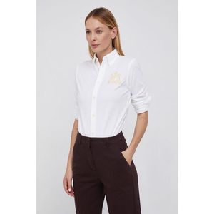 Bavlnená košeľa Polo Ralph Lauren dámska, biela farba, slim, s klasickým golierom vyobraziť