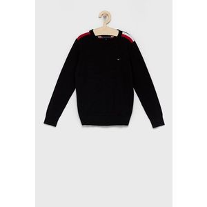 Detský bavlnený sveter Tommy Hilfiger čierna farba, ľahký vyobraziť