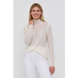 Vlnený sveter Twinset dámsky, krémová farba, ľahký, s polorolákom vyobraziť