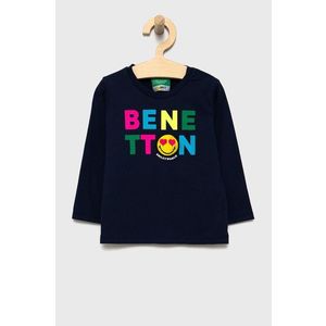 Detská bavlnená košeľa s dlhým rukávom United Colors of Benetton tmavomodrá farba vyobraziť