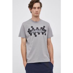 Bavlnené tričko LAMBORGHINI šedá farba, s potlačou vyobraziť
