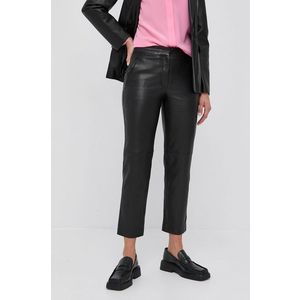 Kožené nohavice Karl Lagerfeld dámske, čierna farba, rovné, vysoký pás vyobraziť