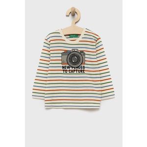 Detská bavlnená košeľa s dlhým rukávom United Colors of Benetton krémová farba, s potlačou vyobraziť