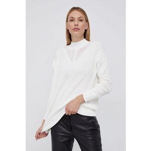 Bavlnený sveter Calvin Klein dámsky, biela farba, s polorolákom vyobraziť