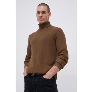 Bavlnený sveter Premium by Jack&Jones pánsky, zelená farba, s rolákom vyobraziť