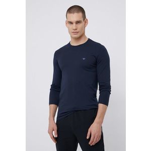 Bavlnené tričko s dlhým rukávom Emporio Armani Underwear tmavomodrá farba, jednofarebné vyobraziť