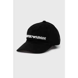 Bavlnená čiapka Emporio Armani čierna farba, s nášivkou vyobraziť