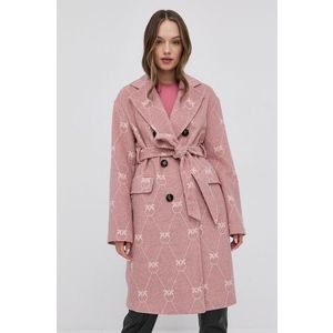 Kabát s prímesou vlny Pinko ružová farba, prechodný, dvojradový vyobraziť