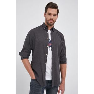 Bavlnená košeľa Selected Homme pánska, šedá farba, slim, s golierom button-down vyobraziť