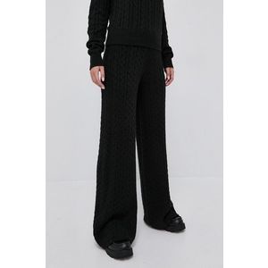 Nohavice s prímesou vlny Guess dámske, čierna farba, široké, vysoký pás vyobraziť