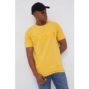 Bavlnené tričko Superdry žltá farba, s nášivkou vyobraziť