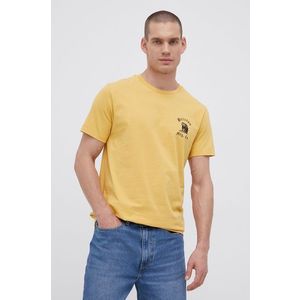 Bavlnené tričko Brixton žltá farba, s potlačou vyobraziť
