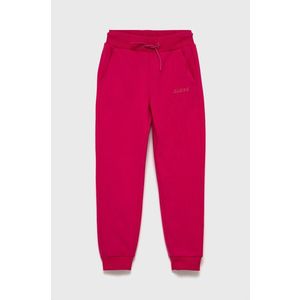 Detské bavlnené nohavice Guess ružová farba, jednofarebné vyobraziť