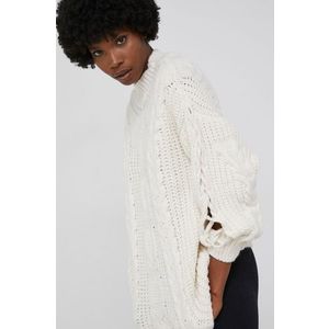 Vlnený sveter Answear Lab dámsky, krémová farba, teplý, s polorolákom vyobraziť