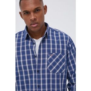Bavlnená košeľa Lee Cooper pánska, tmavomodrá farba, regular, s klasickým golierom vyobraziť