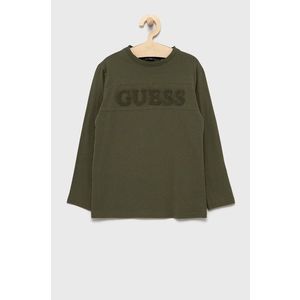 Detská bavlnená košeľa s dlhým rukávom Guess zelená farba, jednofarebná vyobraziť