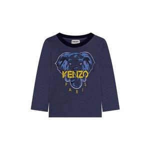 Detská bavlnená košeľa s dlhým rukávom Kenzo Kids tmavomodrá farba, s potlačou vyobraziť