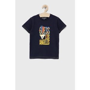 Detské bavlnené tričko Guess tmavomodrá farba, s potlačou vyobraziť