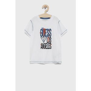 Detské bavlnené tričko Guess biela farba, s potlačou vyobraziť
