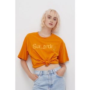 Bavlnené tričko Superdry oranžová farba vyobraziť