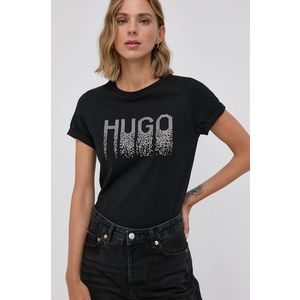 Bavlnené tričko Hugo čierna farba vyobraziť