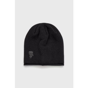 Vlnená čiapka Karl Lagerfeld čierna farba, z tenkej pleteniny, vlnená vyobraziť