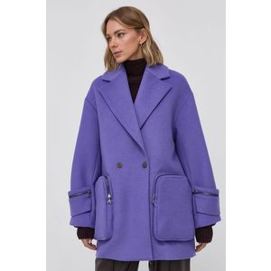 Vlnený kabát Patrizia Pepe fialová farba, prechodný, oversize vyobraziť