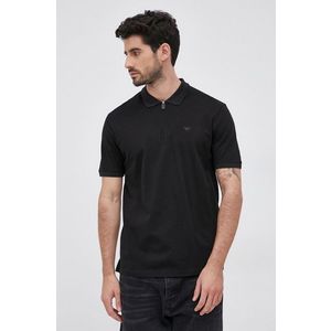 Bavlnené polo tričko Emporio Armani čierna farba, jednofarebné vyobraziť