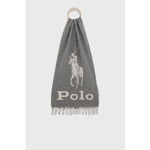 Vlnený šál Polo Ralph Lauren šedá farba, s potlačou vyobraziť