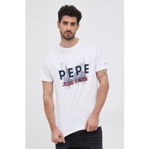 Bavlnené tričko Pepe Jeans biela farba, s potlačou vyobraziť