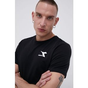 Bavlnené tričko Diadora čierna farba, jednofarebné vyobraziť