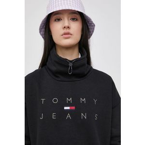 Mikina Tommy Jeans dámska, čierna farba, s nášivkou vyobraziť