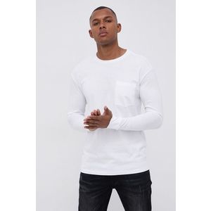 Bavlnené tričko s dlhým rukávom Premium by Jack&Jones biela farba, jednofarebné vyobraziť