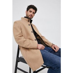 Vlnený kabát Karl Lagerfeld béžová farba, prechodný vyobraziť