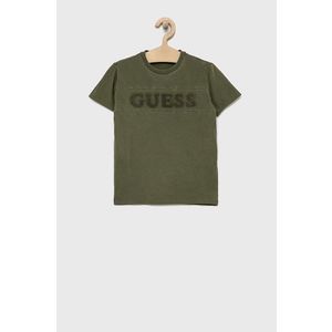 Detské bavlnené tričko Guess zelená farba, jednofarebné vyobraziť