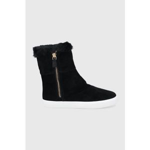 Semišové topánky Lauren Ralph Lauren dámske, čierna farba, na plochom podpätku, zateplené vyobraziť