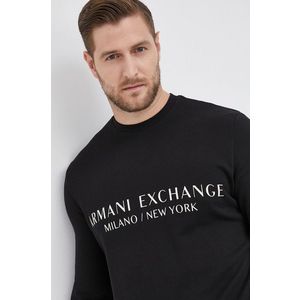 Bavlnená mikina Armani Exchange pánska, čierna farba, s potlačou vyobraziť