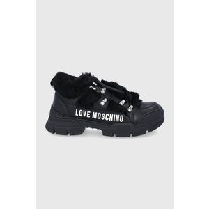 Topánky Love Moschino čierna farba, na plochom podpätku vyobraziť